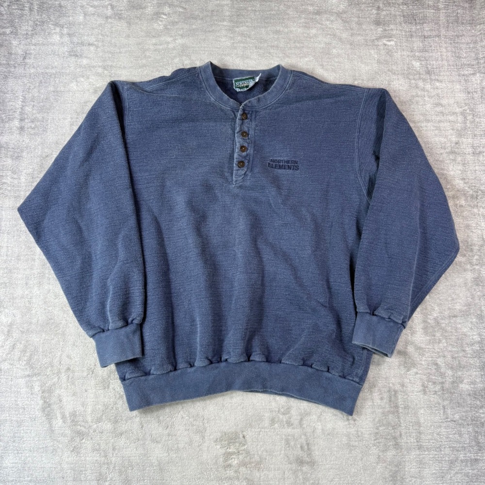 Northern Elements Sweatshirt Mens Small Blue Vtg Henley Cotton Canada Outdoor
